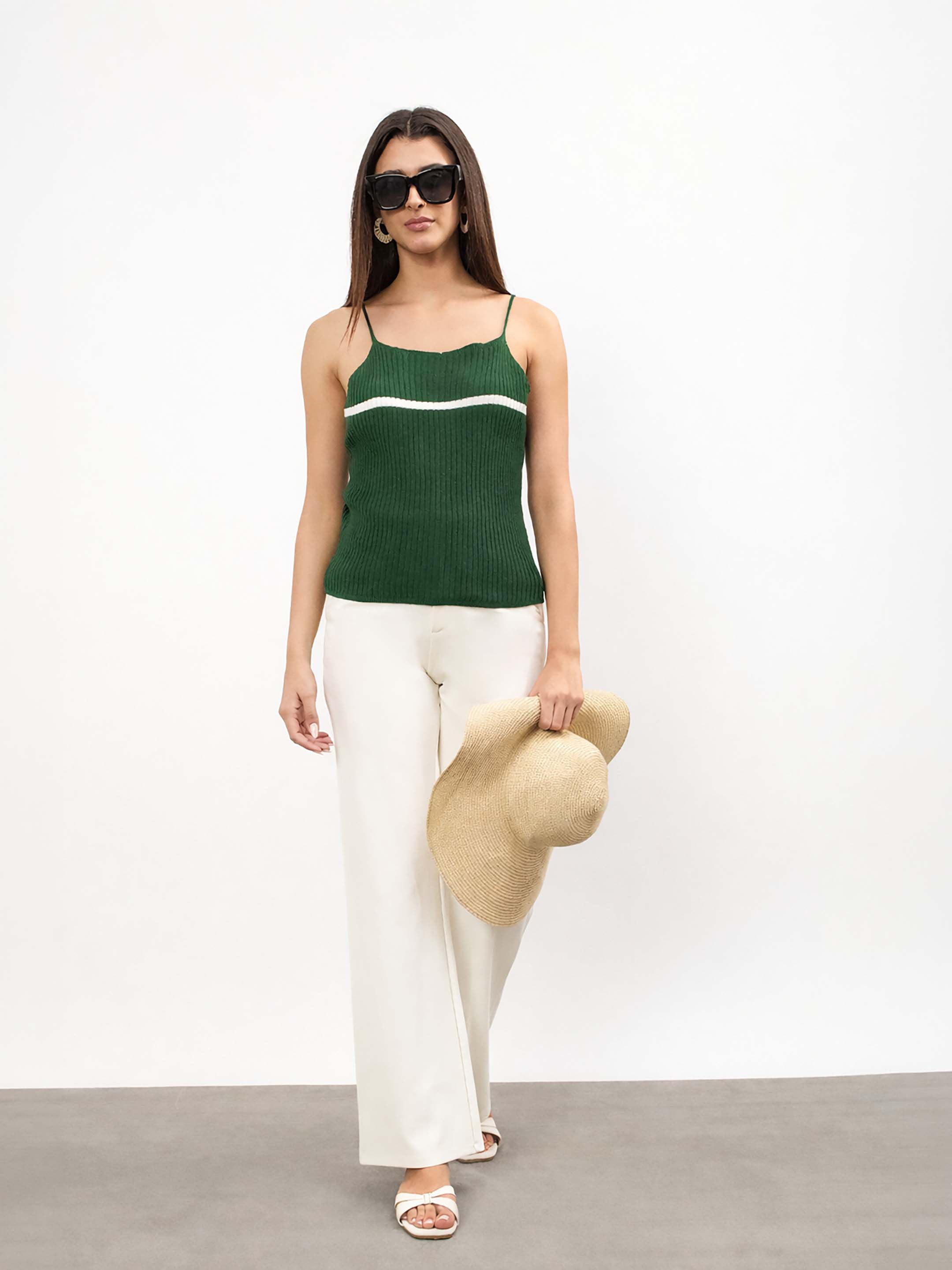 Women Forest Green Cross Back Strappy Top