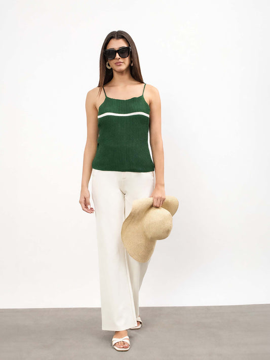 Women Forest Green Cross Back Strappy Top