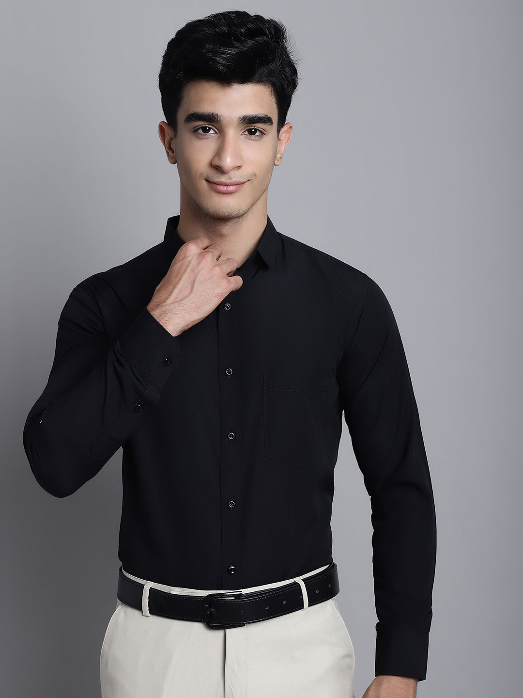 Jainish Men Black Solid Formal Shirt