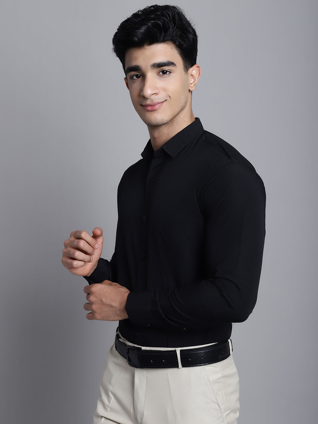 Jainish Men Black Solid Formal Shirt