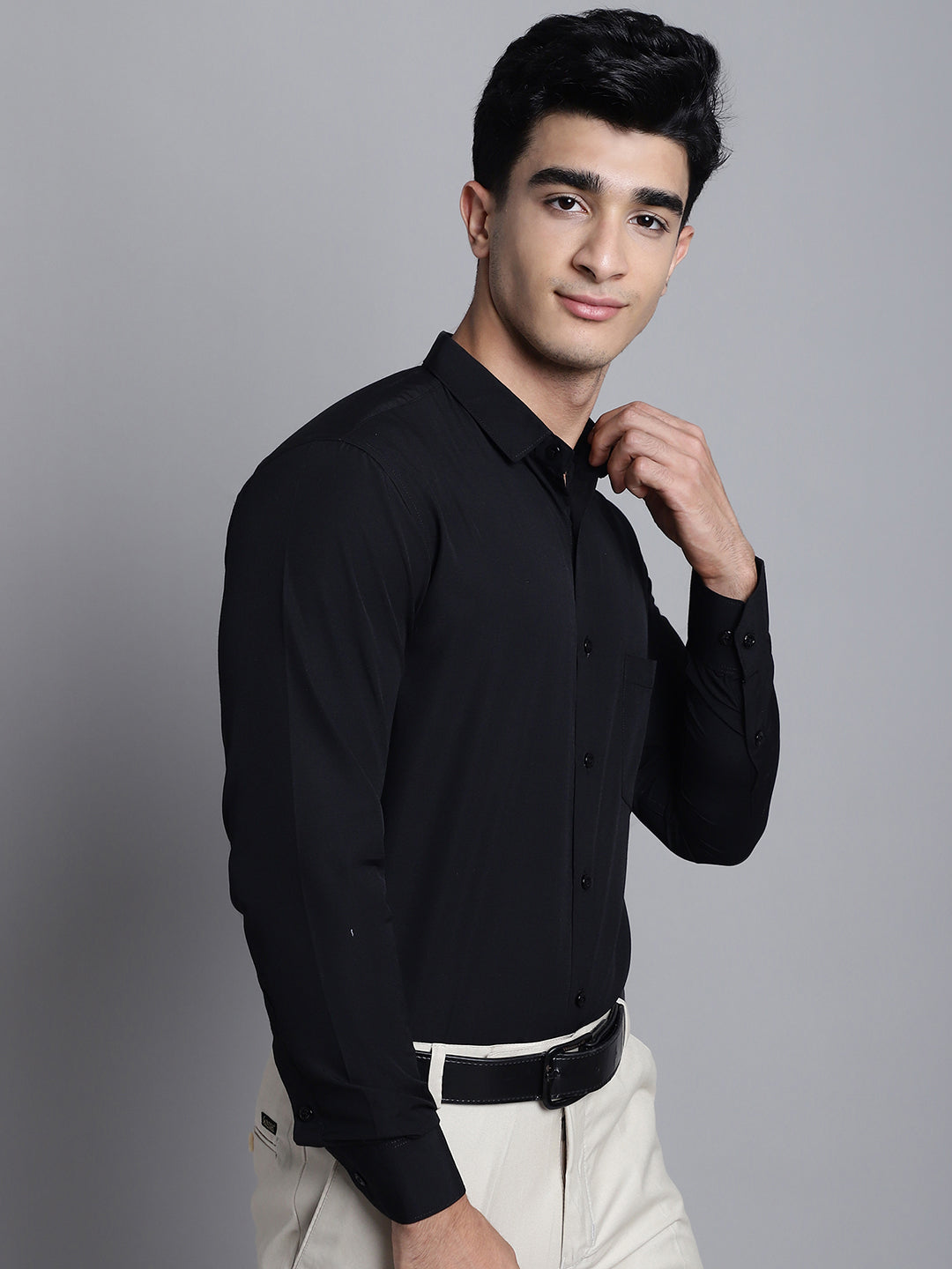 Jainish Men Black Solid Formal Shirt
