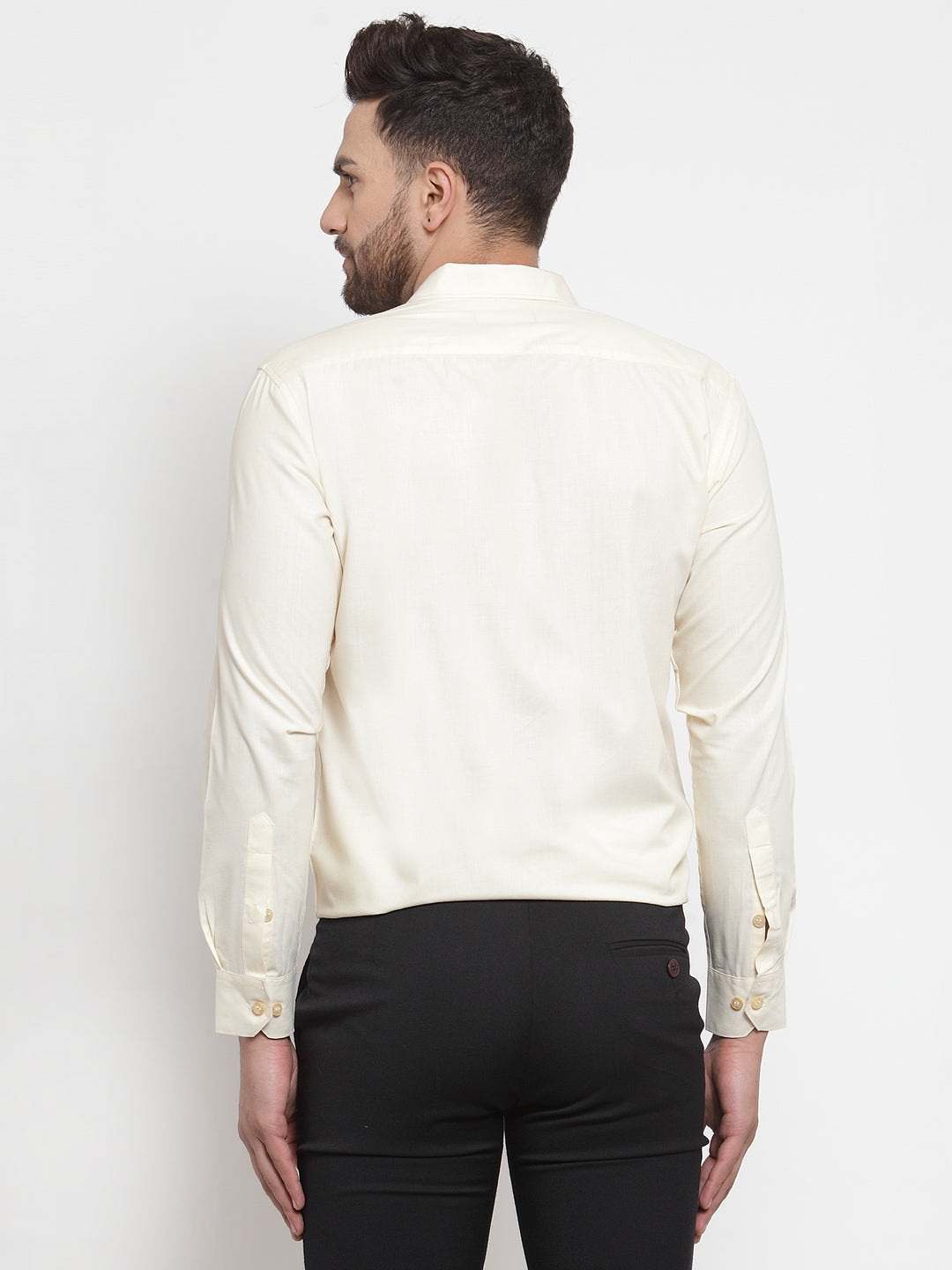 Jainish Men Cream Solid Formal Shirt