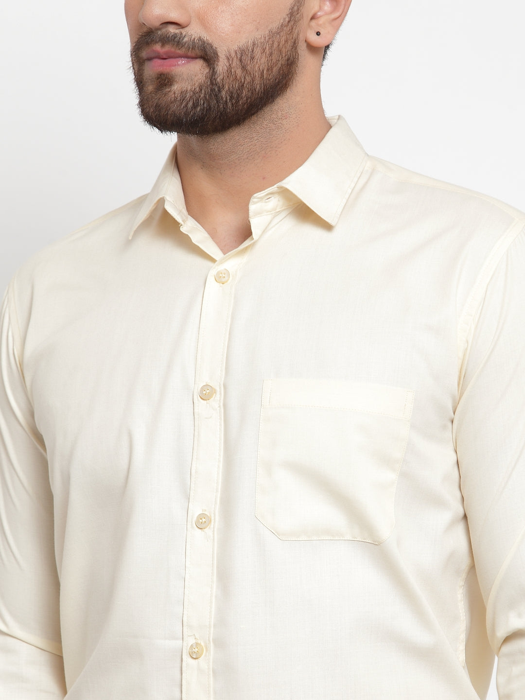 Jainish Men Cream Solid Formal Shirt