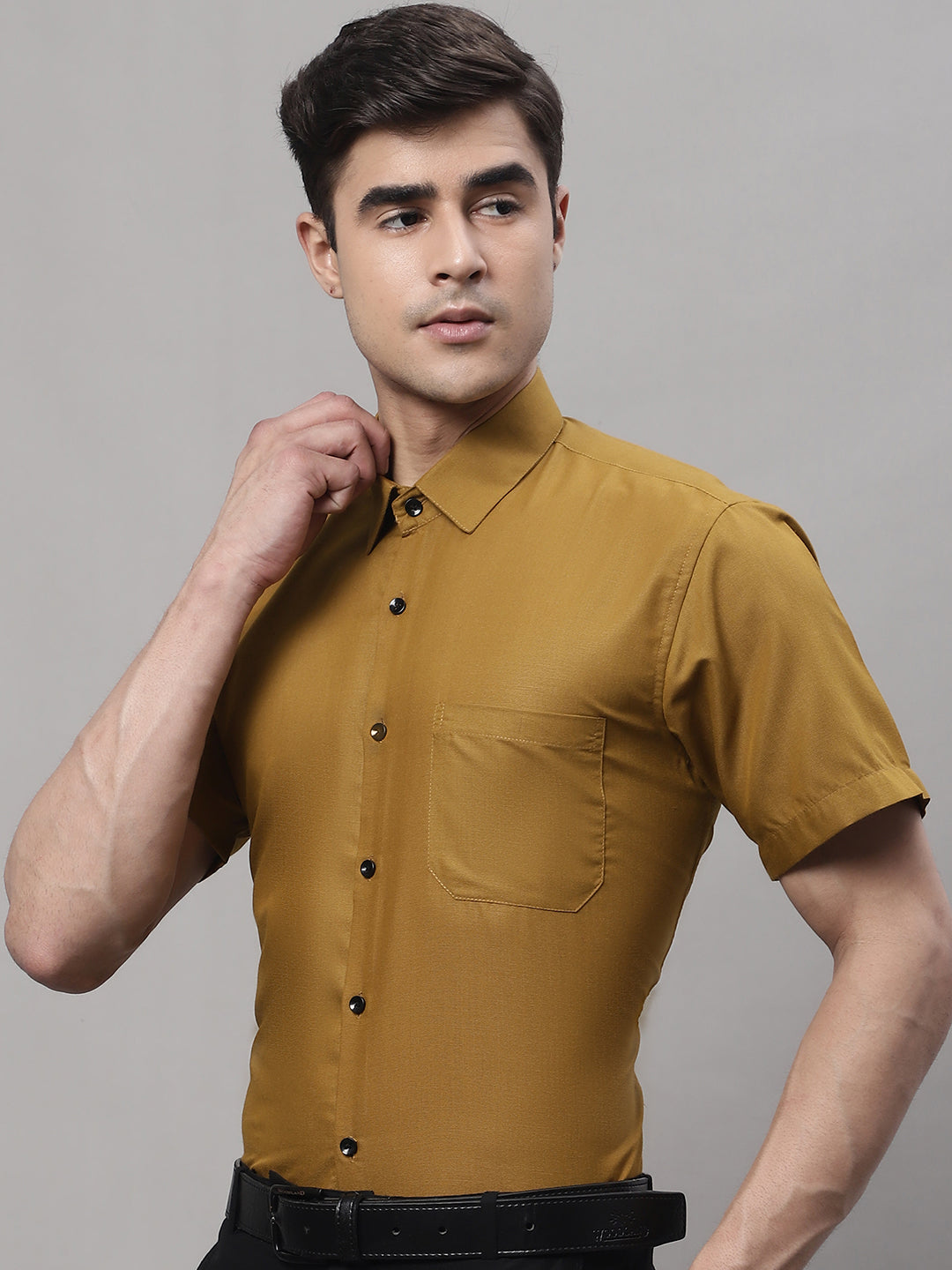 Jainish Mens Cotton Half Sleeves Solid Formal Shirts