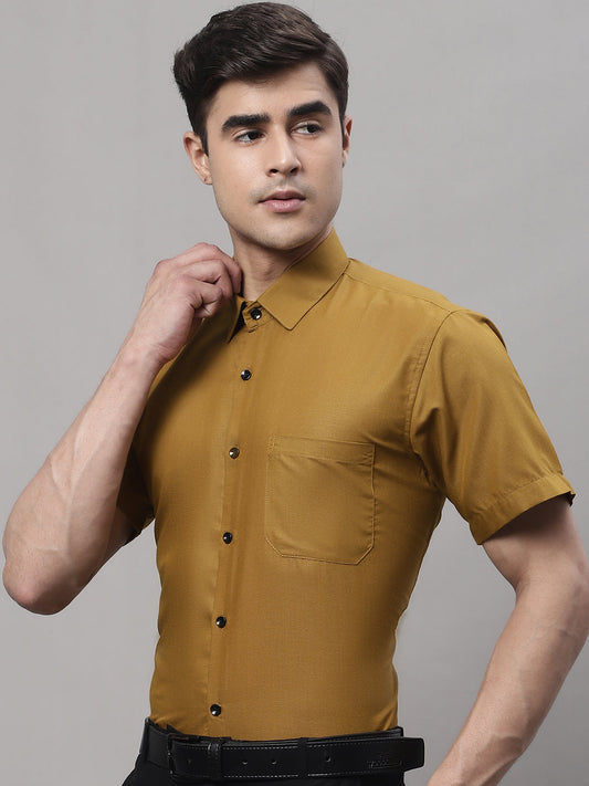 Jainish Mens Cotton Half Sleeves Solid Formal Shirts