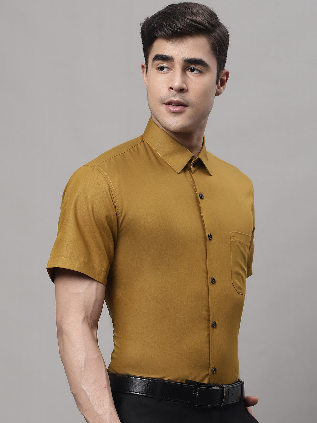Jainish Mens Cotton Half Sleeves Solid Formal Shirts
