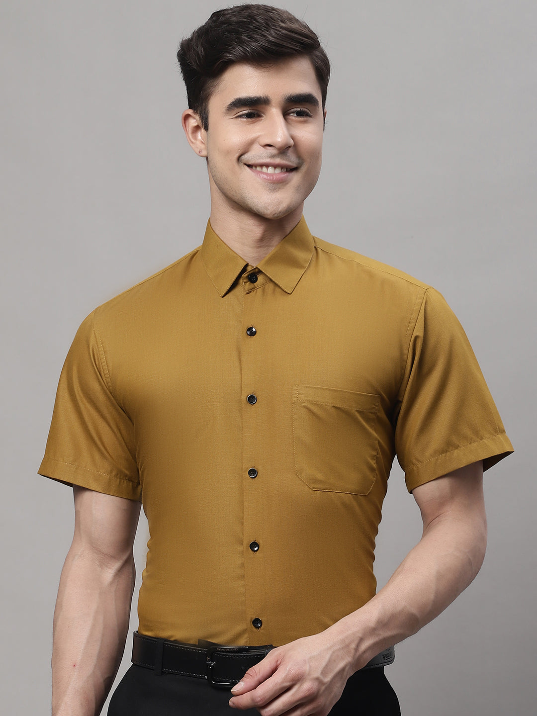 Jainish Mens Cotton Half Sleeves Solid Formal Shirts