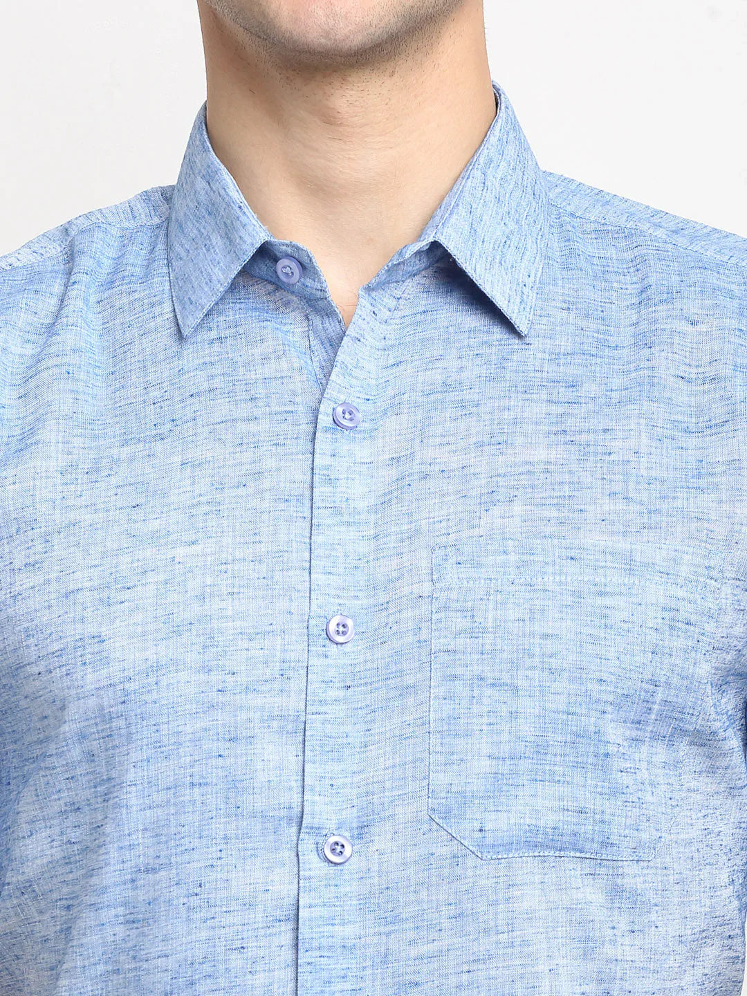 Jainish Blue Mens Solid Cotton Half Sleeves Formal Shirt