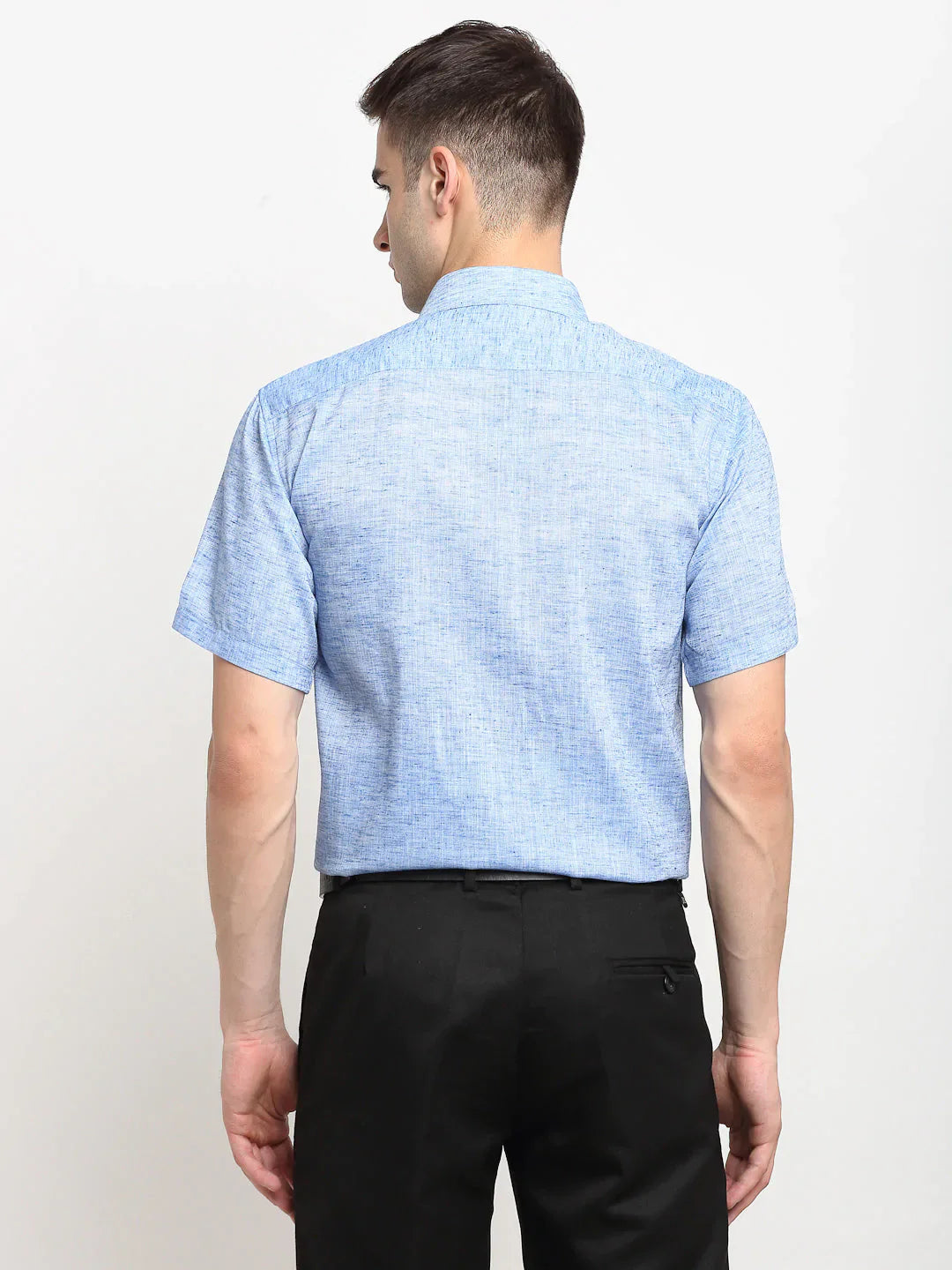 Jainish Blue Mens Solid Cotton Half Sleeves Formal Shirt