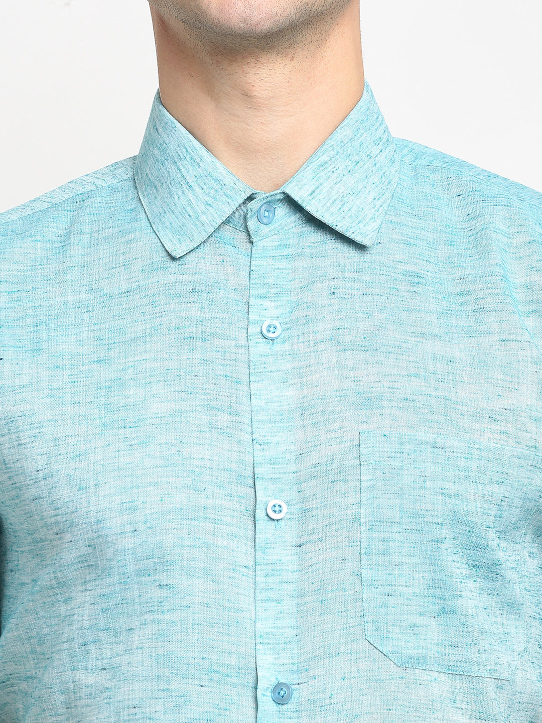 Jainish Green Mens Solid Cotton Half Sleeves Formal Shirt