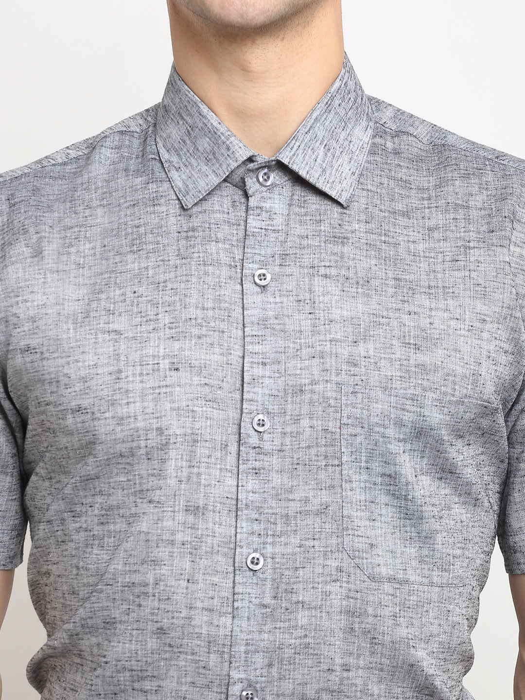 Jainish Grey Mens Solid Cotton Half Sleeves Formal Shirt