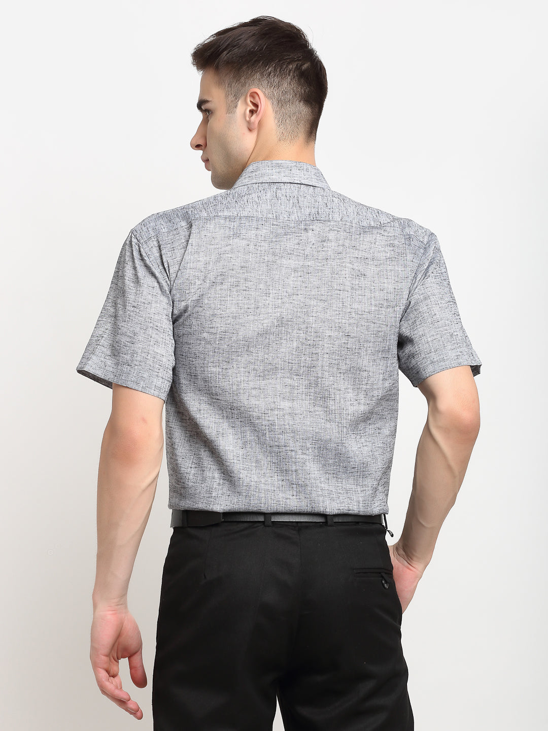 Jainish Grey Mens Solid Cotton Half Sleeves Formal Shirt