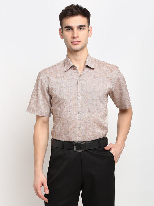 Jainish Rust Mens Solid Cotton Half Sleeves Formal Shirt