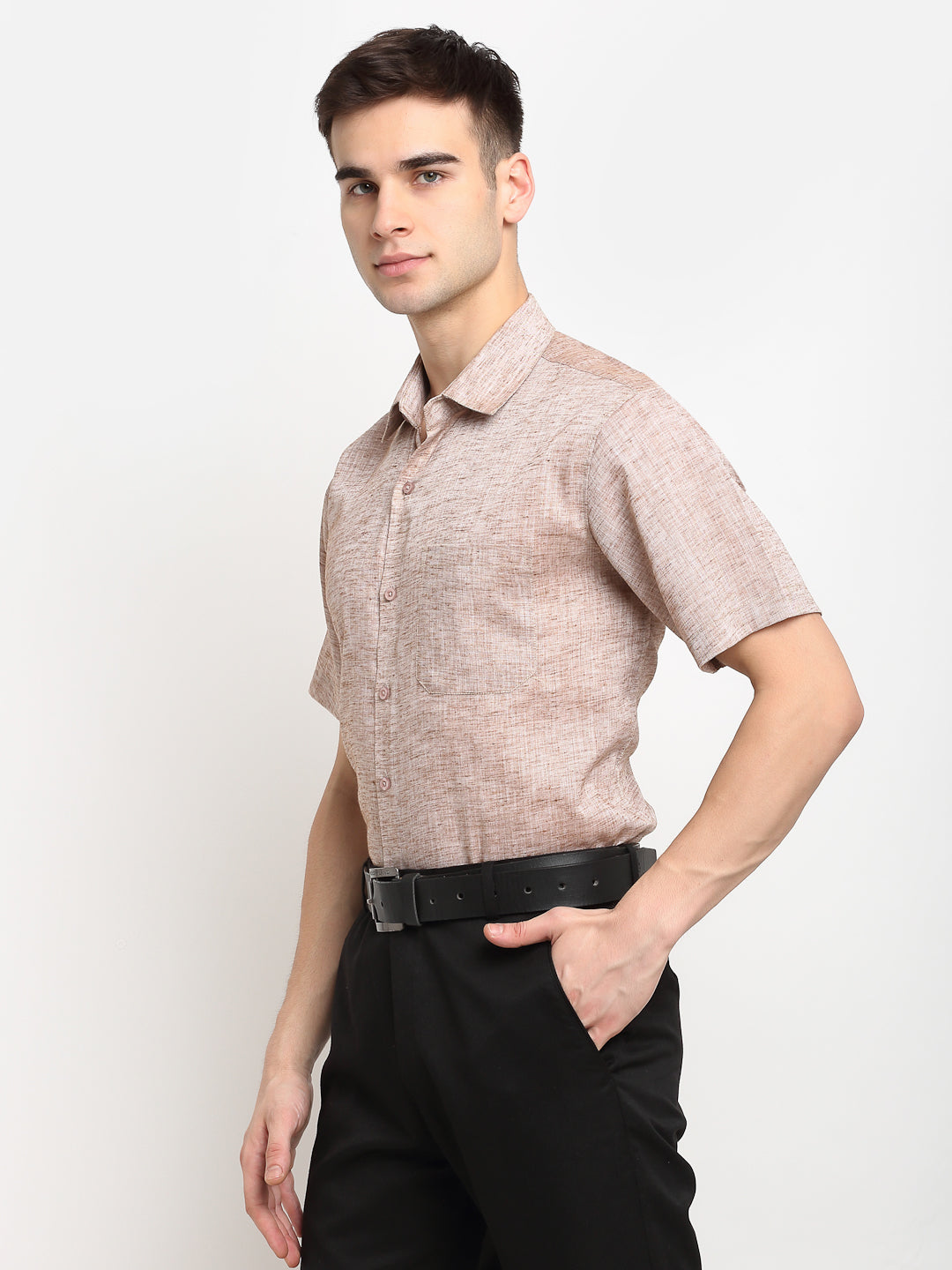 Jainish Rust Mens Solid Cotton Half Sleeves Formal Shirt