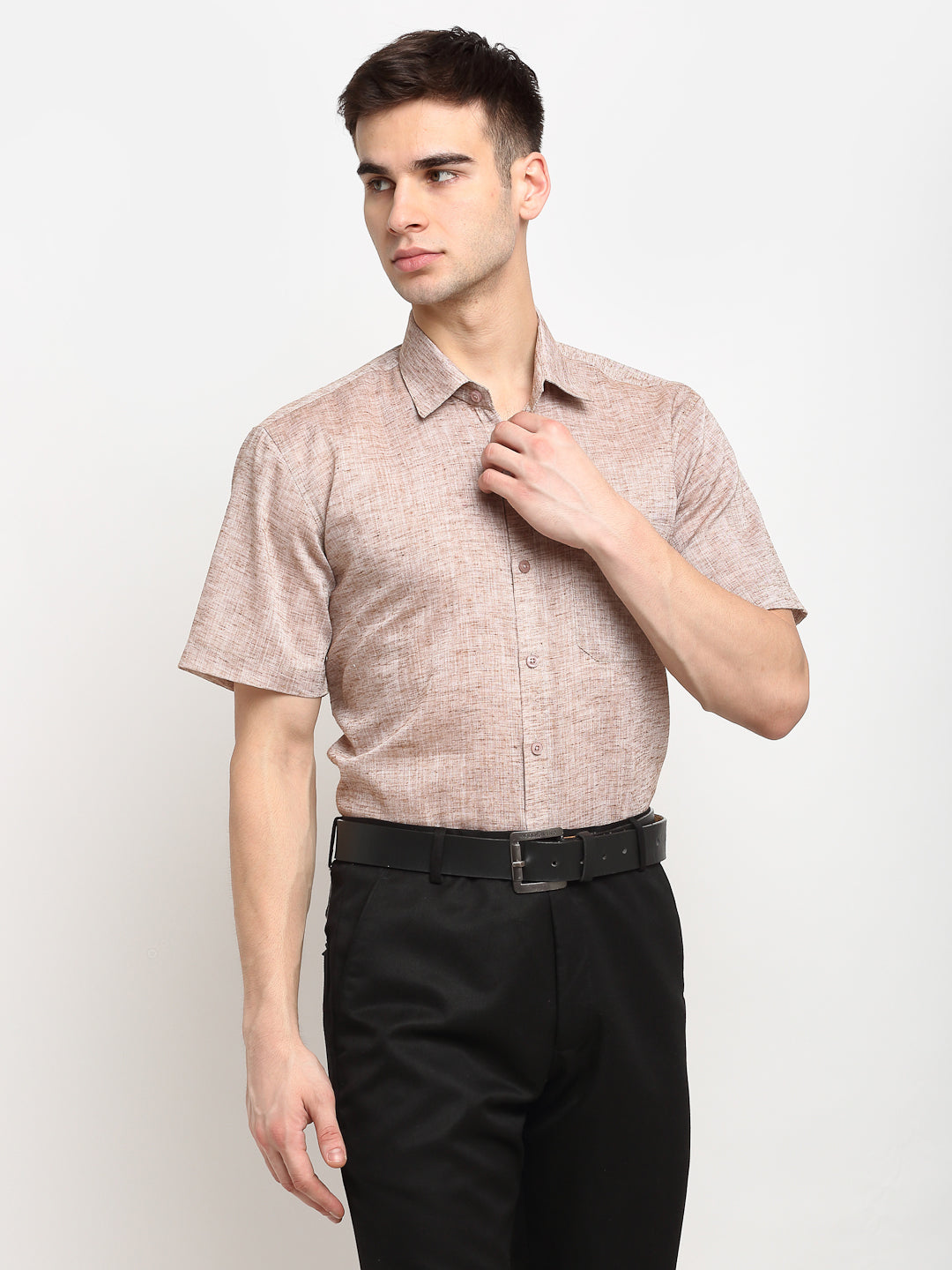 Jainish Rust Mens Solid Cotton Half Sleeves Formal Shirt