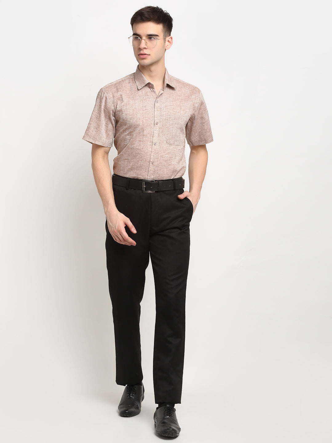 Jainish Rust Mens Solid Cotton Half Sleeves Formal Shirt