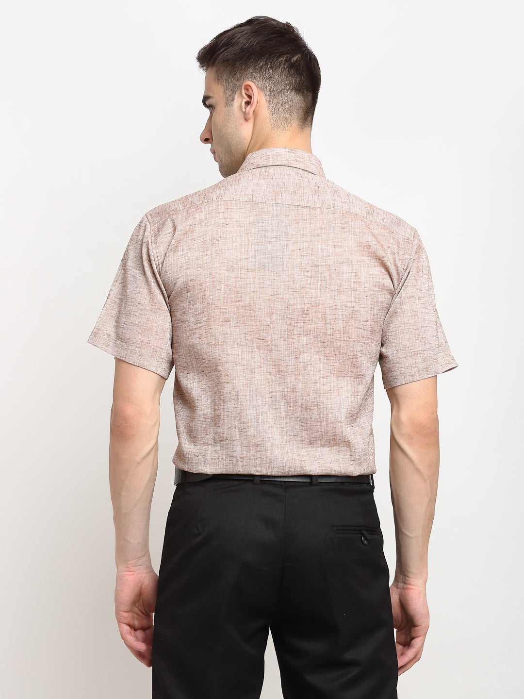 Jainish Rust Mens Solid Cotton Half Sleeves Formal Shirt