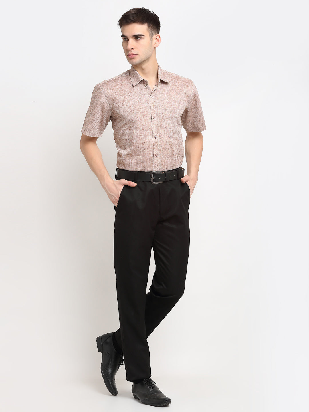 Jainish Rust Mens Solid Cotton Half Sleeves Formal Shirt