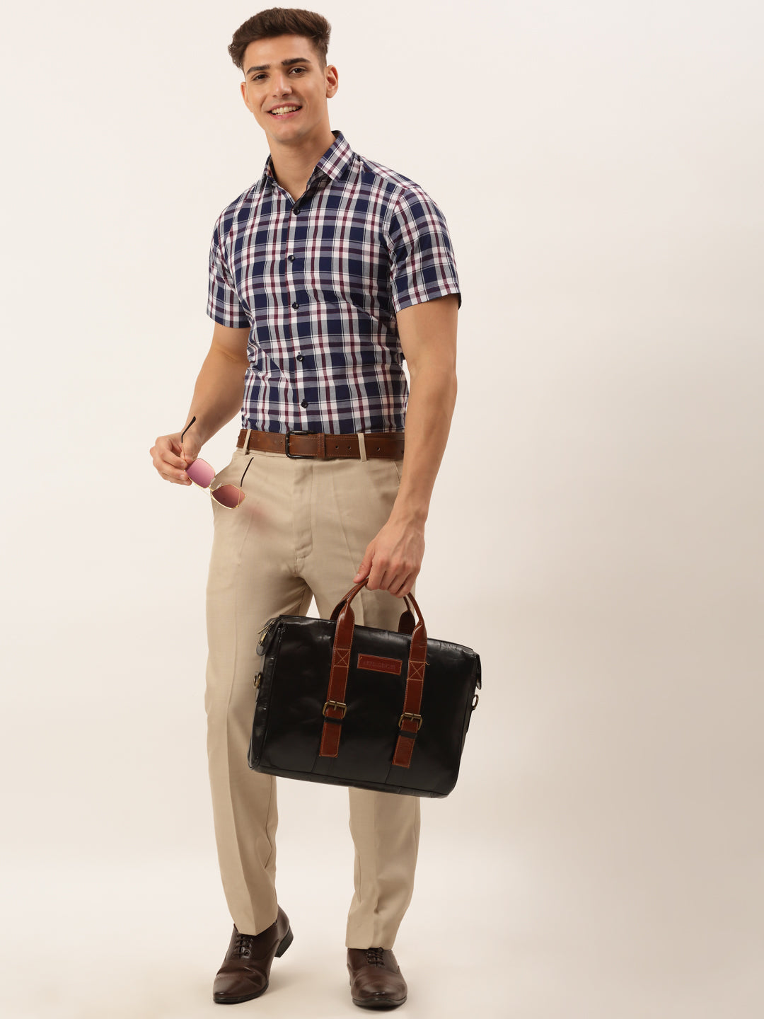 Jainish Mens Cotton Checked Half Sleeve Formal Shirts