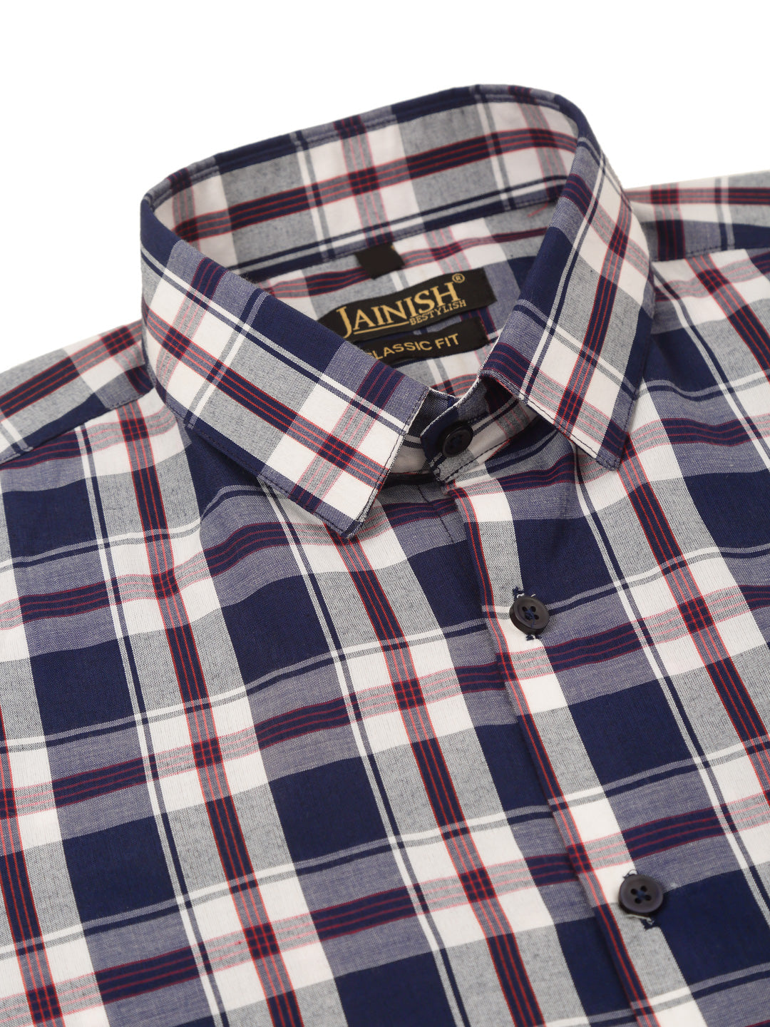 Jainish Mens Cotton Checked Half Sleeve Formal Shirts
