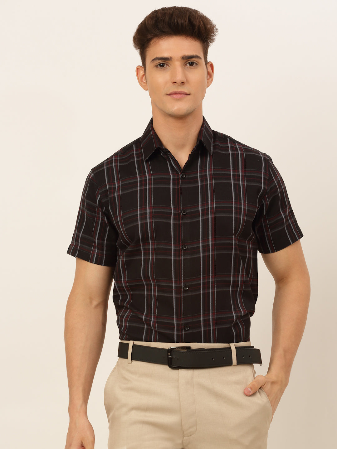 Jainish Mens Cotton Checked Formal Shirts