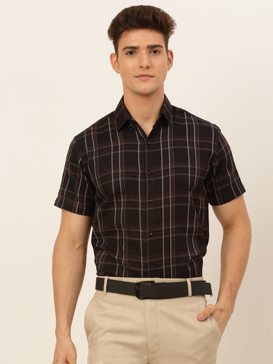 Jainish Mens Cotton Checked Formal Shirts