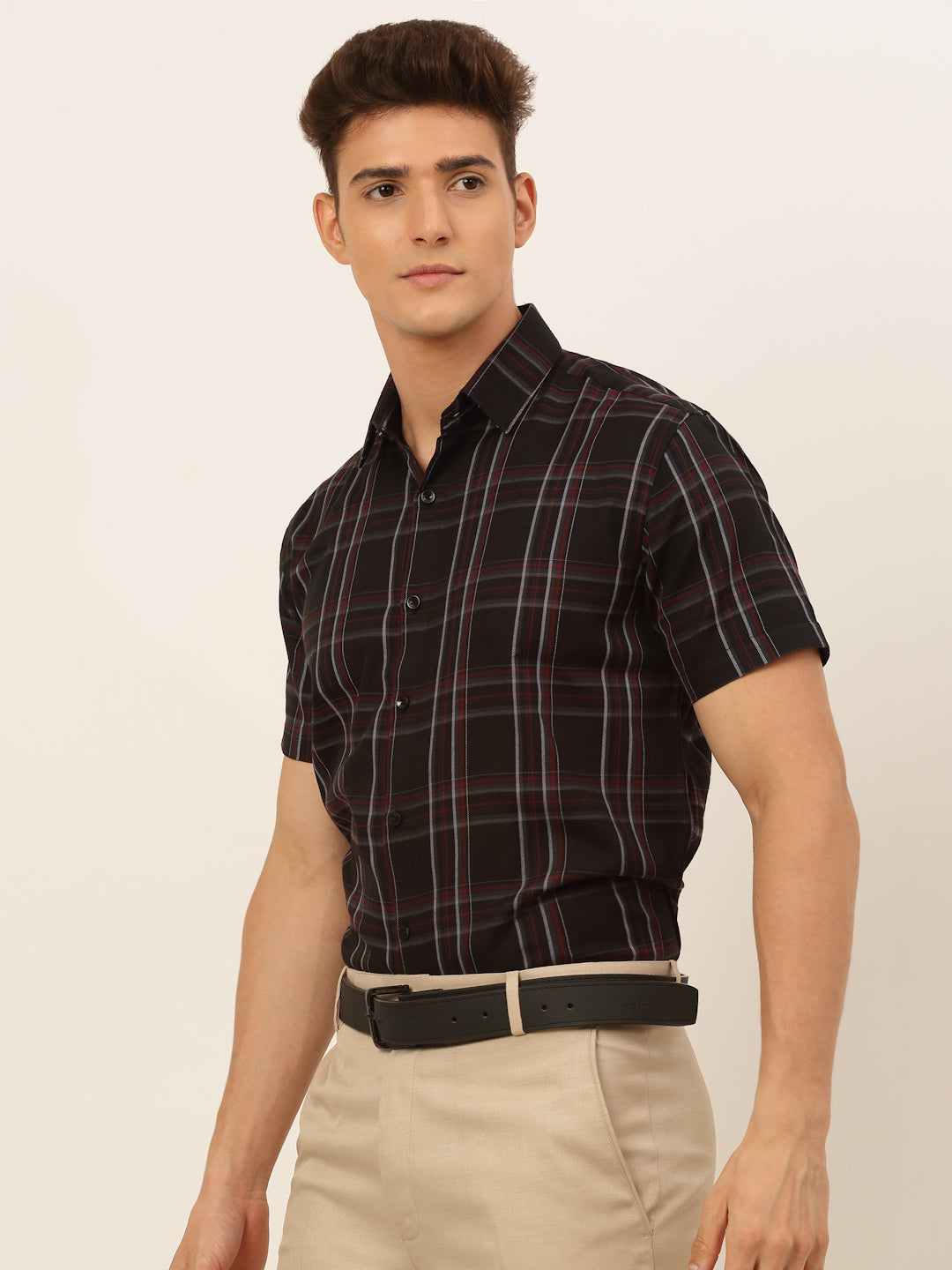 Jainish Mens Cotton Checked Formal Shirts