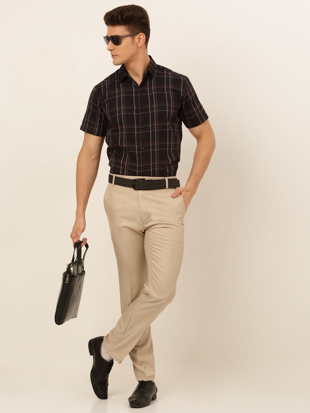 Jainish Mens Cotton Checked Formal Shirts