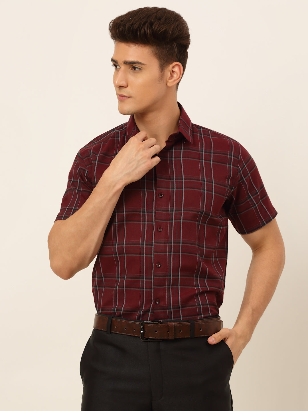 Jainish Mens Cotton Checked Formal Shirts