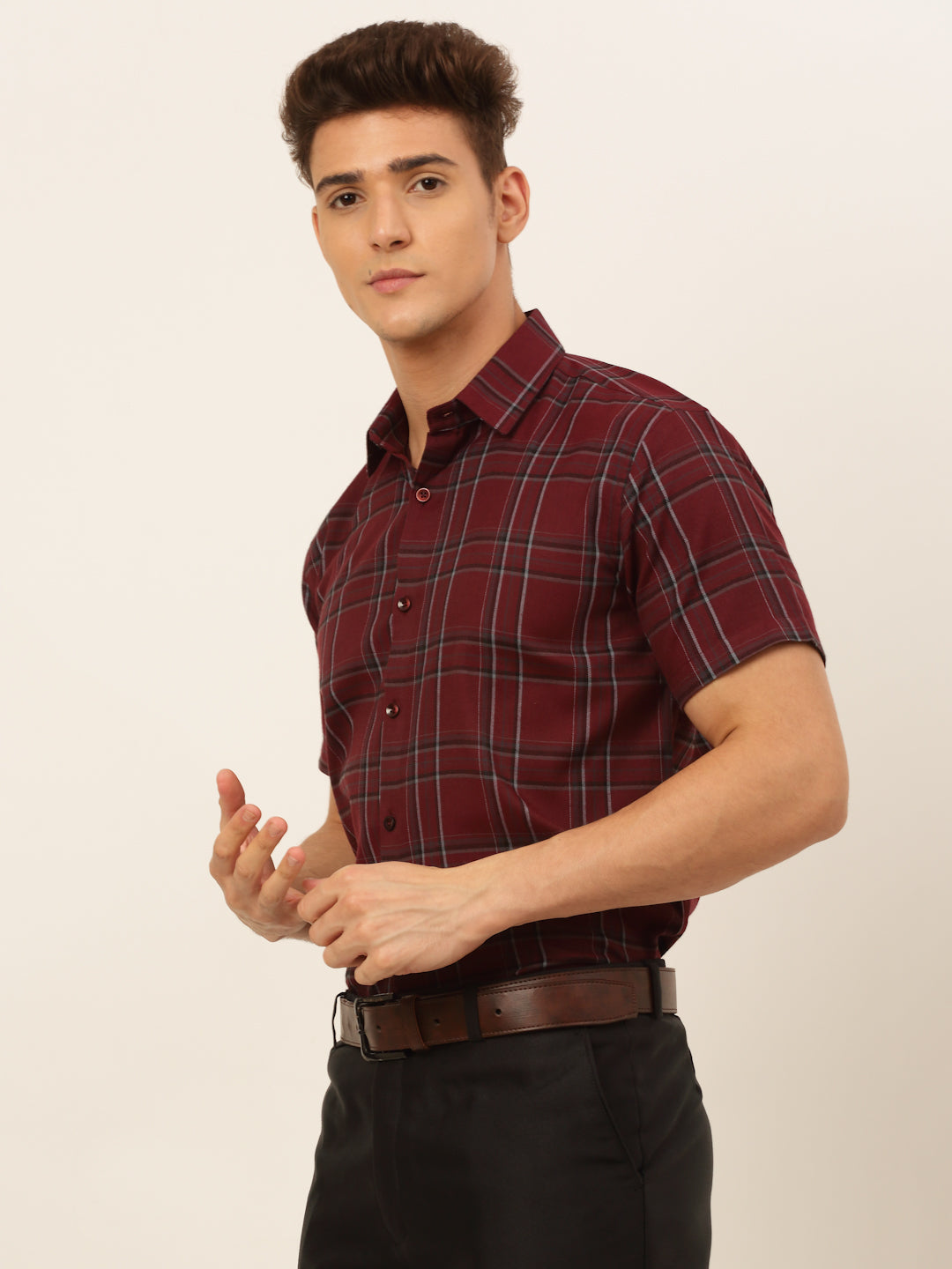 Jainish Mens Cotton Checked Formal Shirts