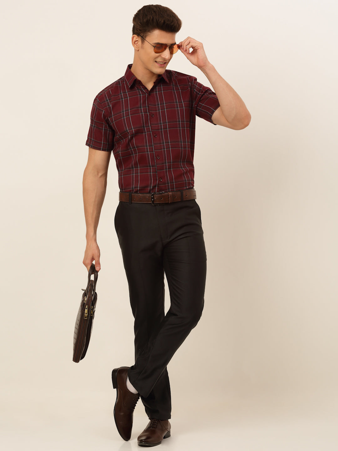 Jainish Mens Cotton Checked Formal Shirts