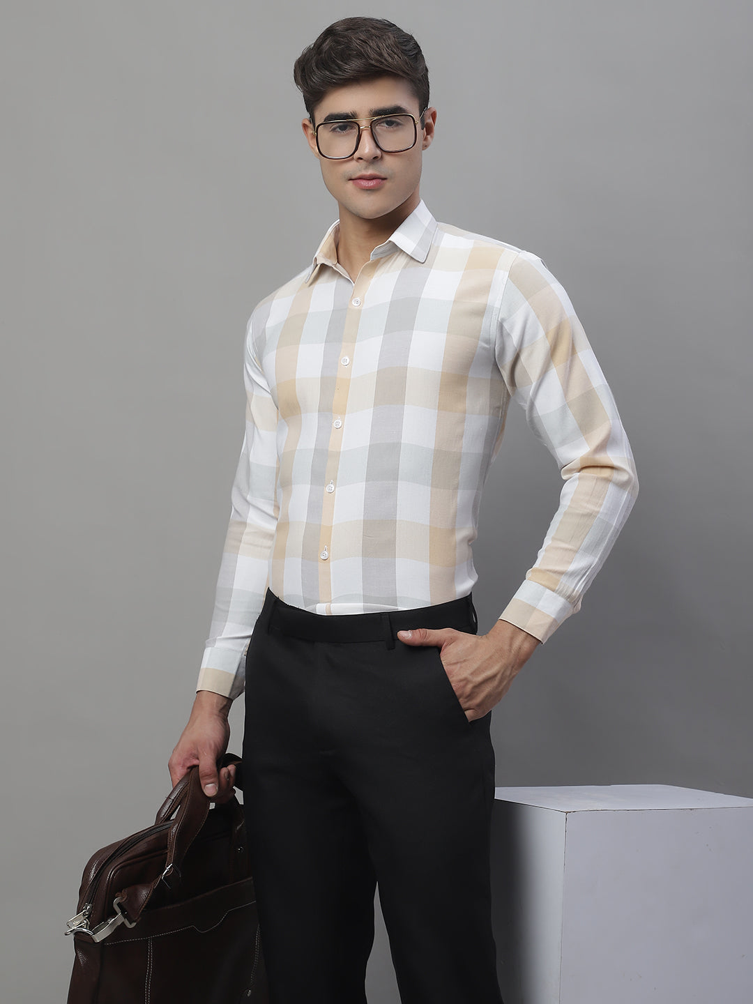 Mens Pure Cotton Checked Formal Shirts