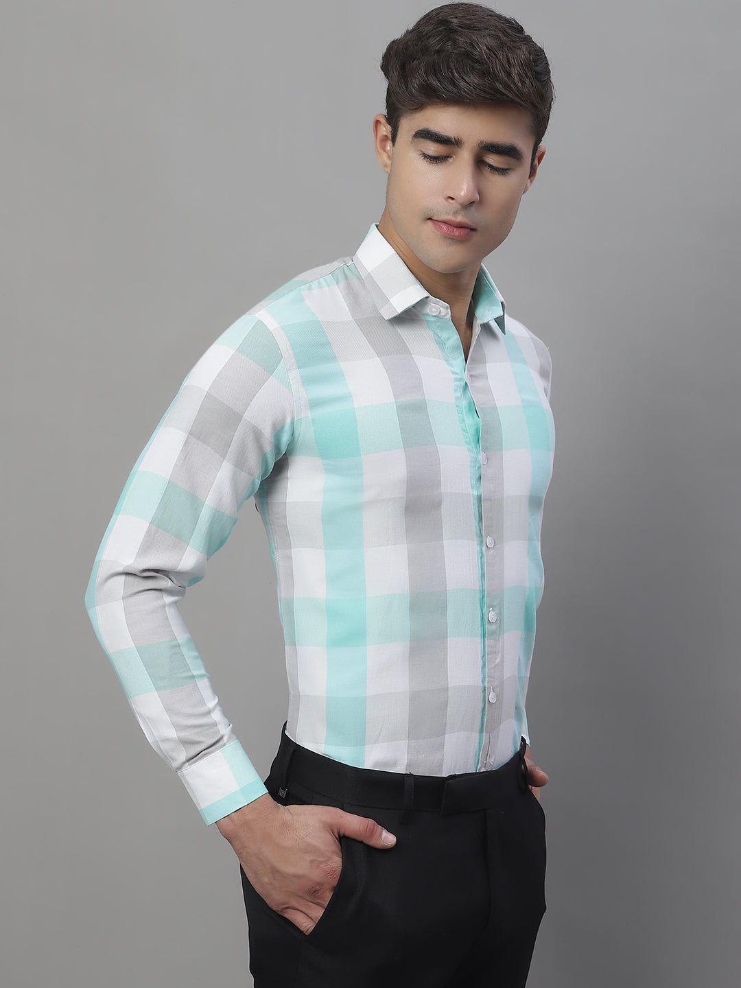 Mens Pure Cotton Checked Formal Shirts