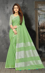 Uniform Mhendi Color Linen Saree