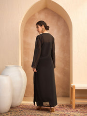 Women Black Embroidered Round Neck Abaya Dress