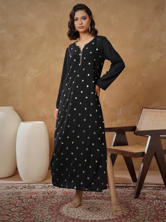 Women Black Embroidered Abaya Dress