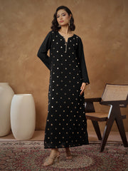 Women Black Embroidered Abaya Dress