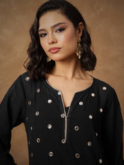Women Black Embroidered Abaya Dress