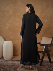 Women Black Embroidered Abaya Dress