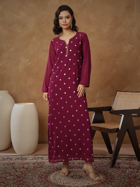 Women Purple Embroidered Abaya Dress