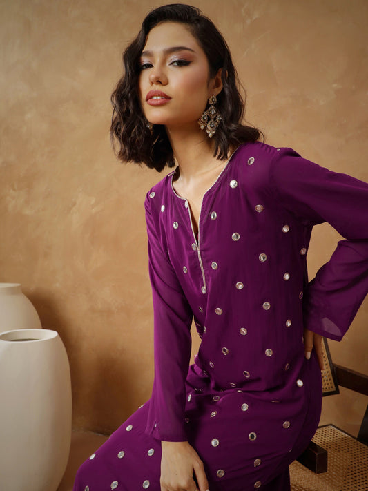 Women Purple Embroidered Abaya Dress