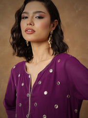 Women Purple Embroidered Abaya Dress