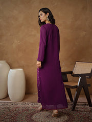 Women Purple Embroidered Abaya Dress
