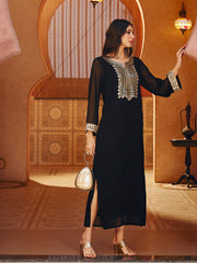 Black Embroidered Neck Abaya Dress Shae By SASSAFRAS 
