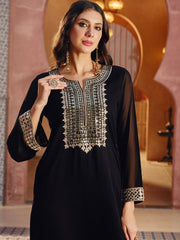 Black Embroidered Neck Abaya Dress Shae By SASSAFRAS 
