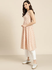 Peach Printed  Sleeveless Kurta