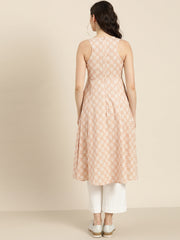 Peach Printed  Sleeveless Kurta