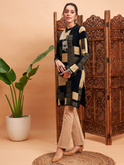 Women Black & Beige Hair Wool Straight Kurta