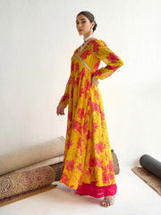 Women Yellow Floral V-Neck Anarkali Kurta