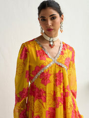 Women Yellow Floral V-Neck Anarkali Kurta